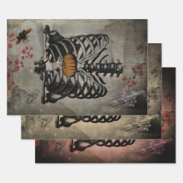 Halloween Rib Cage Pumpkin Heart Floral Ephemera Inpakpapier Vel