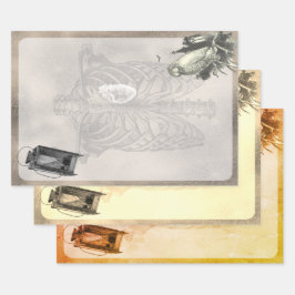 Halloween Ribbenkast en Uil Vintage Ephemera Inpakpapier Vel