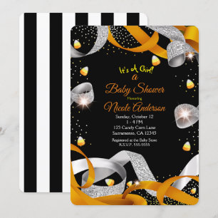 Halloween Ribbon en Candy Corn Baby shower Kaart