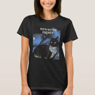 Halloween Rijk Heks Energie Zwarte Kat Glamour T-shirt