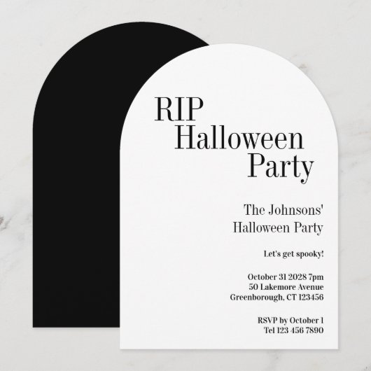 Halloween RIP-feest Zwart en Wit Kaart (Voorkant / Achterkant)