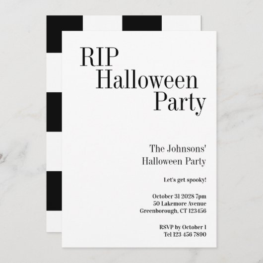 Halloween RIP Party Black and White Check Kaart (Voorkant / Achterkant)