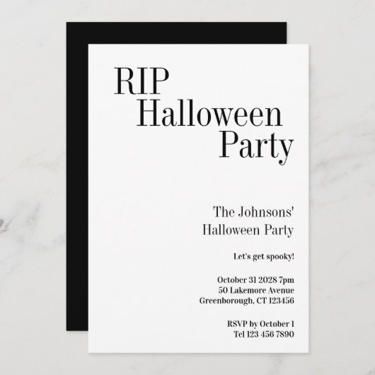 Halloween RIP Party Black and White Kaart (Voorkant / Achterkant)