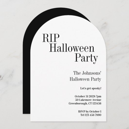 Halloween RIP Party Black and White Kaart (Voorkant / Achterkant)