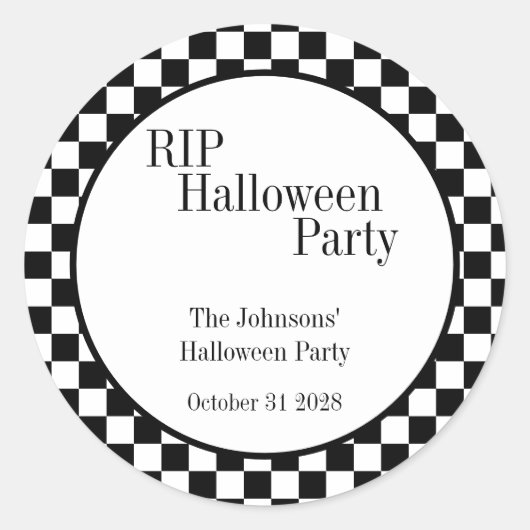 Halloween RIP Zwart en Wit Geruit Feest Ronde Sticker (Voorkant)