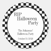 Halloween RIP Zwart-Wit Geruite Feest Ronde Sticker (Voorkant)