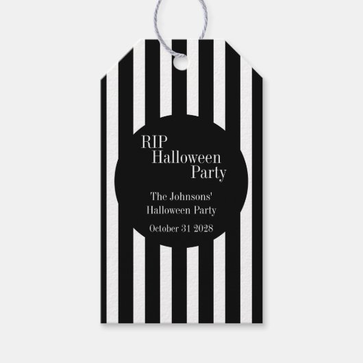 Halloween RIP Zwart-Wit Gestreepte Feest Cadeaulabel (Voorkant)