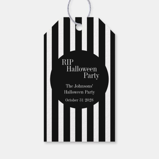 Halloween RIP Zwart-Wit Gestreepte Feest Cadeaulabel (Achterkant)