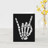 Halloween Rock Hand Sign Skeleton Rock N Roll Symb Kaart (Gele Bloem)