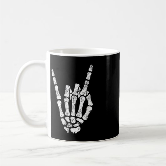 Halloween Rock Hand Sign Skeleton Rock N Roll Symb Koffiemok (Links)