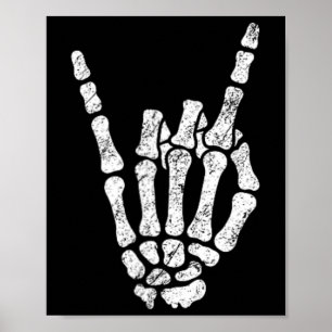 Halloween Rock Hand Sign Skeleton Rock N Roll Symb Poster