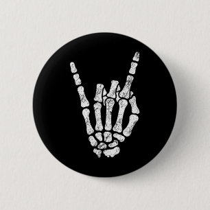 Halloween Rock Hand Sign Skeleton Rock N Roll Symb Ronde Button 5,7 Cm