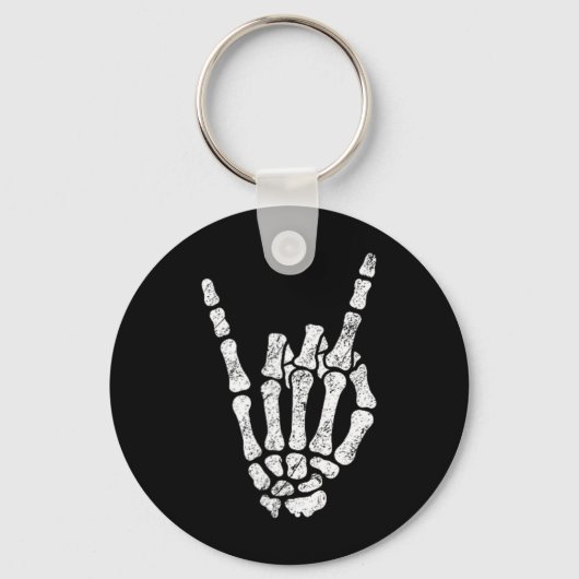 Halloween Rock Hand Sign Skeleton Rock N Roll Symb Sleutelhanger (Voorkant)