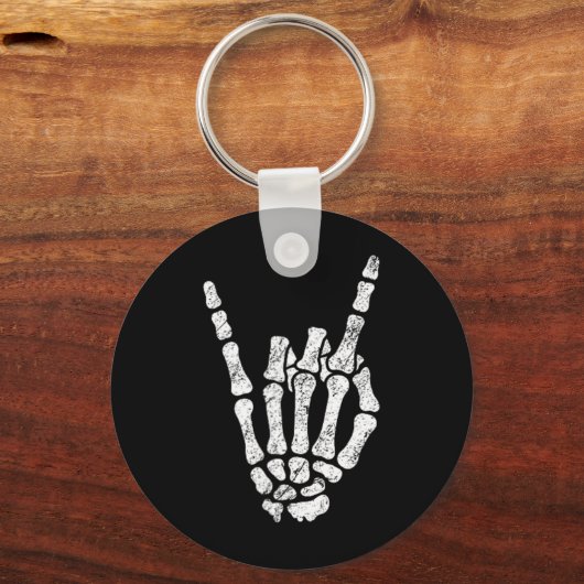 Halloween Rock Hand Sign Skeleton Rock N Roll Symb Sleutelhanger (Voorkant)