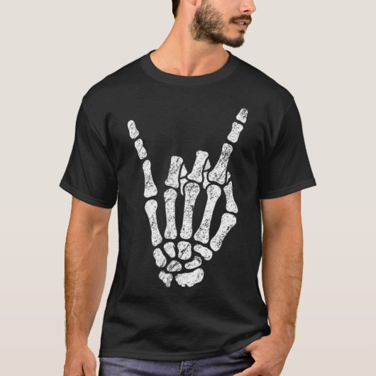 Halloween Rock Hand Sign Skeleton Rock N Roll Symb T-shirt (Voorkant)