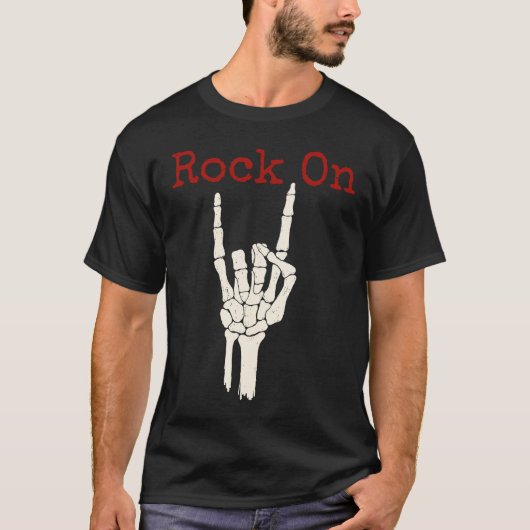 Halloween Rock op Horns Skeleton T-shirt (Voorkant)