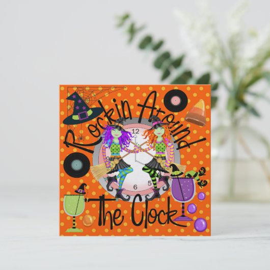 Halloween Rockin' Around the Clock Uitnodiging (Staand voorkant)