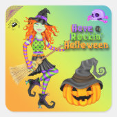 Halloween Rockin Witch Square Stickers (Voorkant)