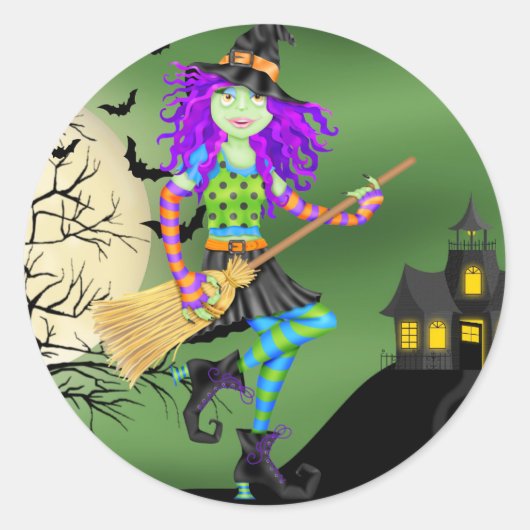 Halloween Rocking Witch - SRF Ronde Sticker (Voorkant)