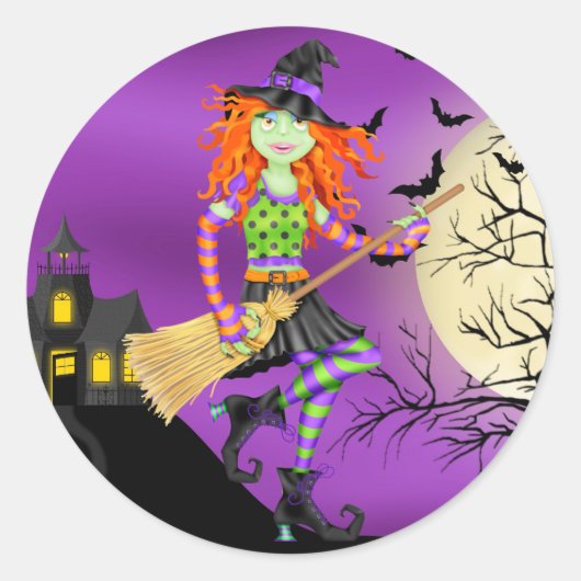 Halloween Rocking Witch - SRF Ronde Sticker (Voorkant)