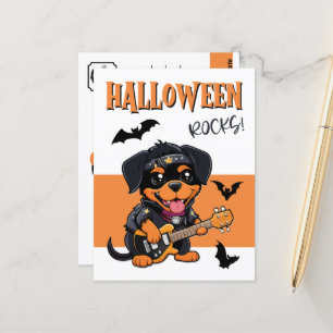 Halloween Rocks Rottweiler Cartoon Gitaar spelen Briefkaart