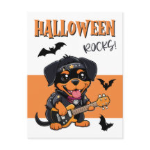 Halloween Rocks Rottweiler Cartoon Gitaar spelen