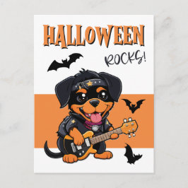 Halloween Rocks Rottweiler Cartoon Gitaar spelen Briefkaart