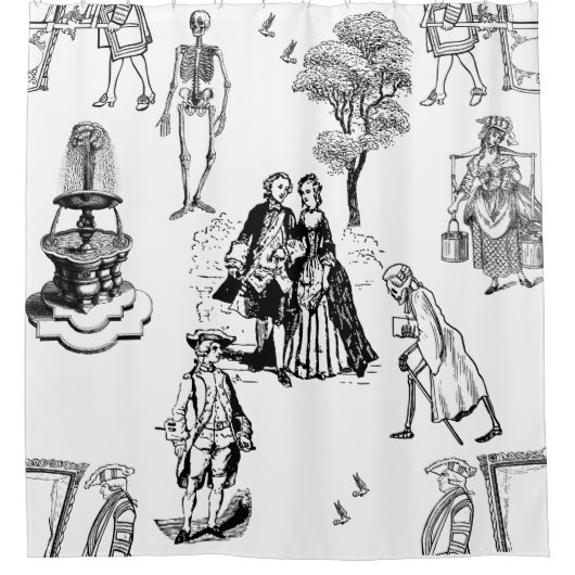 halloween rococo baroque skelet toile skop douchegordijn (Voorkant)