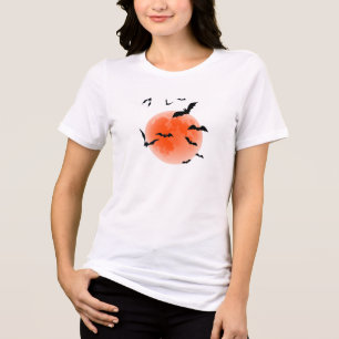 Halloween rode maan en zwarte vleermuizen Tri-Blend shirt