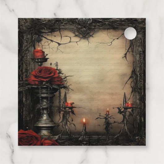 Halloween rode roos met kaarsen bedankjes labels (Achterkant)