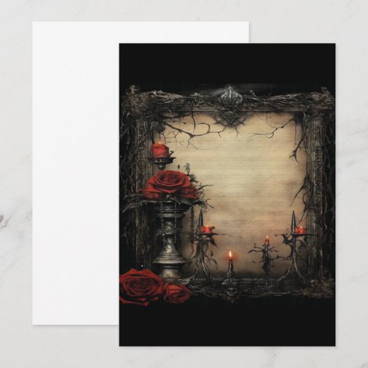 Halloween rode roos met kaarsen kaart (Voorkant / Achterkant)