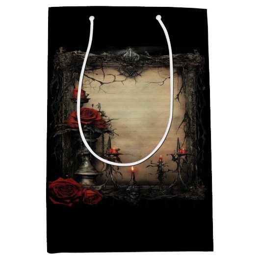 Halloween rode roos met kaarsen medium cadeauzakje (Voorkant)