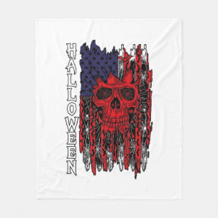 Halloween Rode Schedel Amerikaanse Vlag Spinnenweb Fleece Deken
