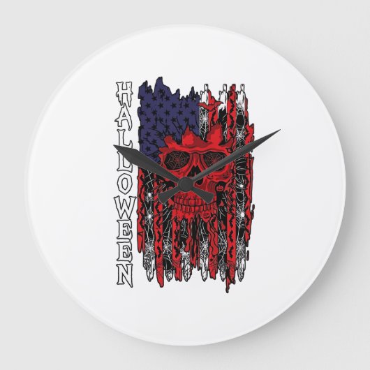 Halloween Rode Schedel Amerikaanse Vlag Spinnenweb Grote Klok (Voorkant)