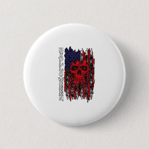 Halloween Rode Schedel Amerikaanse Vlag Spinnenweb Ronde Button 5,7 Cm