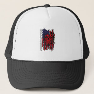 Halloween Rode Schedel Amerikaanse Vlag Spinnenweb Trucker Pet