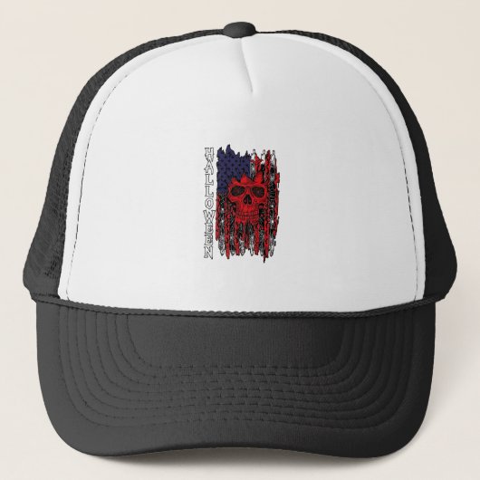 Halloween Rode Schedel Amerikaanse Vlag Spinnenweb Trucker Pet (Voorkant)