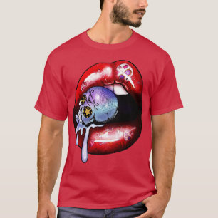 Halloween Rode Vampier Lippen en schedel T-shirt