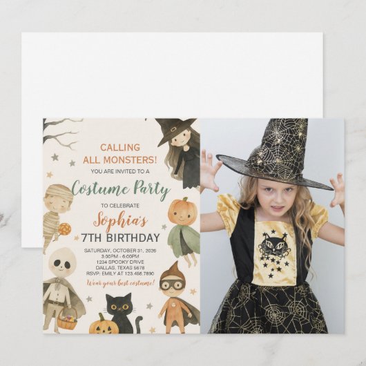 Halloween roept alle monsters verjaardag foto kaart (Voorkant / Achterkant)