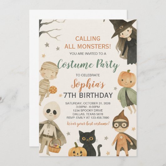 Halloween roept alle Monsters Verjaardag Kaart (Voorkant / Achterkant)