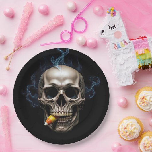 Halloween Roken Schedel Bijten Candy Corn Papieren Bordje (Feest)
