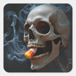 Halloween Roken Schedel Bijten Candy Corn Vierkante Sticker