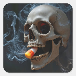 Halloween Roken Schedel Bijten Candy Corn Vierkante Sticker