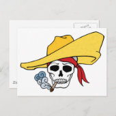 Halloween Roking Skull met Bandana-Cartoon Briefkaart (Voorkant / Achterkant)