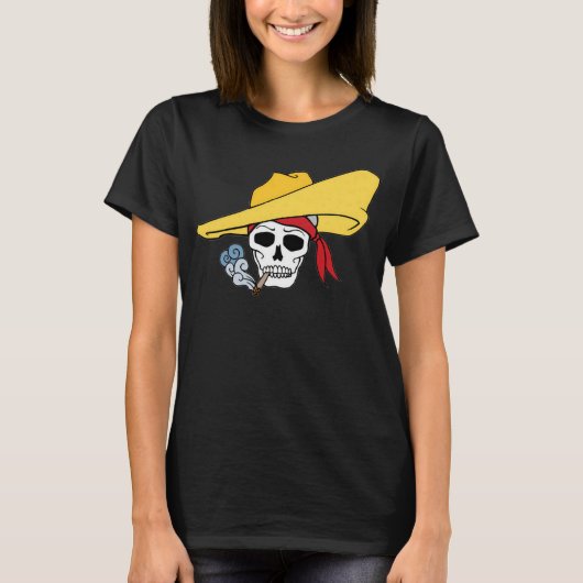 Halloween Roking Skull met Bandana-Cartoon T-shirt (Voorkant)