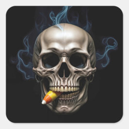 Halloween Rokkende Schedel Bijt Candy Corn Vierkante Sticker