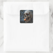 Halloween Rokkende Schedel Bijt Candy Corn Vierkante Sticker (Tas)