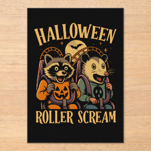 Halloween Roller Scream Wasbeer en Opossum Acryl Uitnodigingen