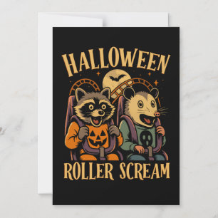 Halloween Roller Scream Wasbeer en Opossum Magnetische Uitnodiging