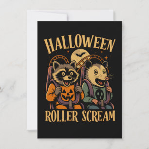 Halloween Roller Scream Wasbeer en Opossum Notitiekaartje